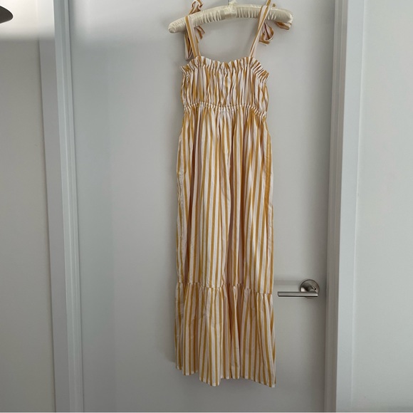 FAITHFUL THE BRAND | Gia Midi Dress | Yellow and White Stripe | Size 2 / XS - Picture 4 of 8